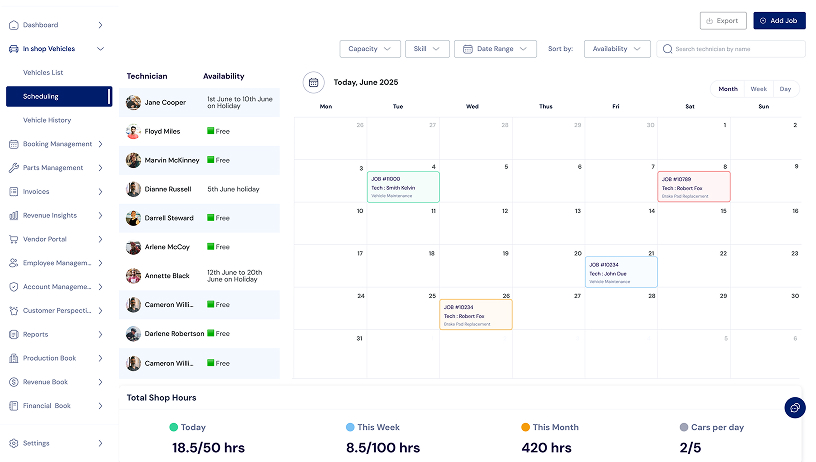 Operations Scheduler Availability Calendar Screenshot